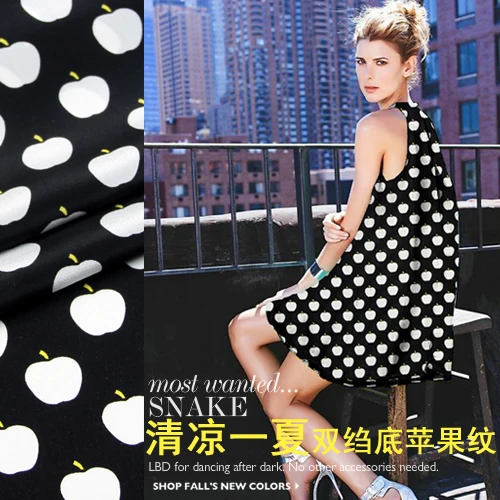 114 см шелковая ткань метр 14 мм против морщин шелковая крепдешин ткань яблоко Печать рубашка платье креп ткань оптом шелковая ткань