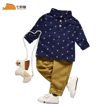 Одежда для новорожденных мальчиков белая, синяя рубашка+ штаны(брюки), комплект из 2 предметов Детские комплекты на весну и осень бренд 7 seconds fish