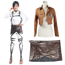 Anime Attack on Titan Cosplay Uniform Recon Leather Jacket Recon Corps Leather Skirt Hookshot Belts Suspenders Ackerman Costume