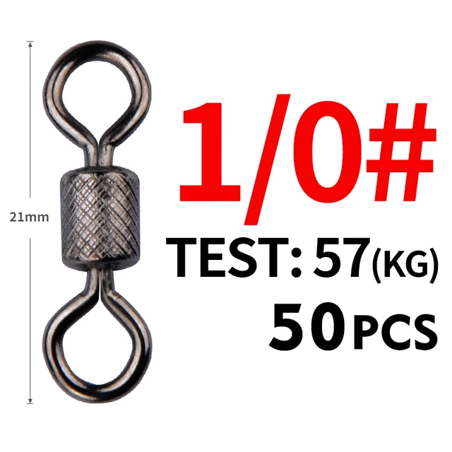 Meredith 50PCS/Lot Fishing Swivels Ball Bearing Swivel with Safety Snap Solid Rings Rolling Swivel for Carp Fishing Accessories Size1I0 21mm 57kg
