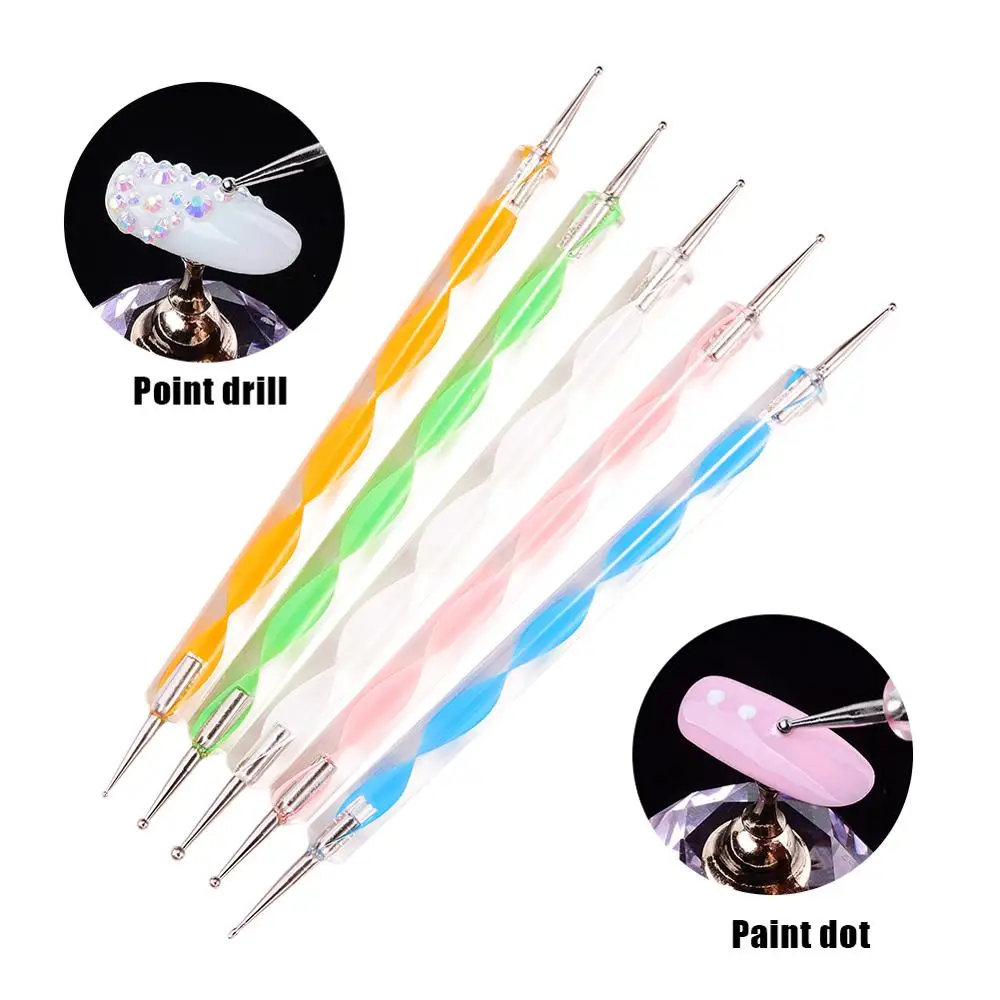 Manicure Pens Nail Brushes 5 pcs/set Spiral Rod Point Needle Double Head Pen Painting Drawing Pencil Polish | Красота и здоровье