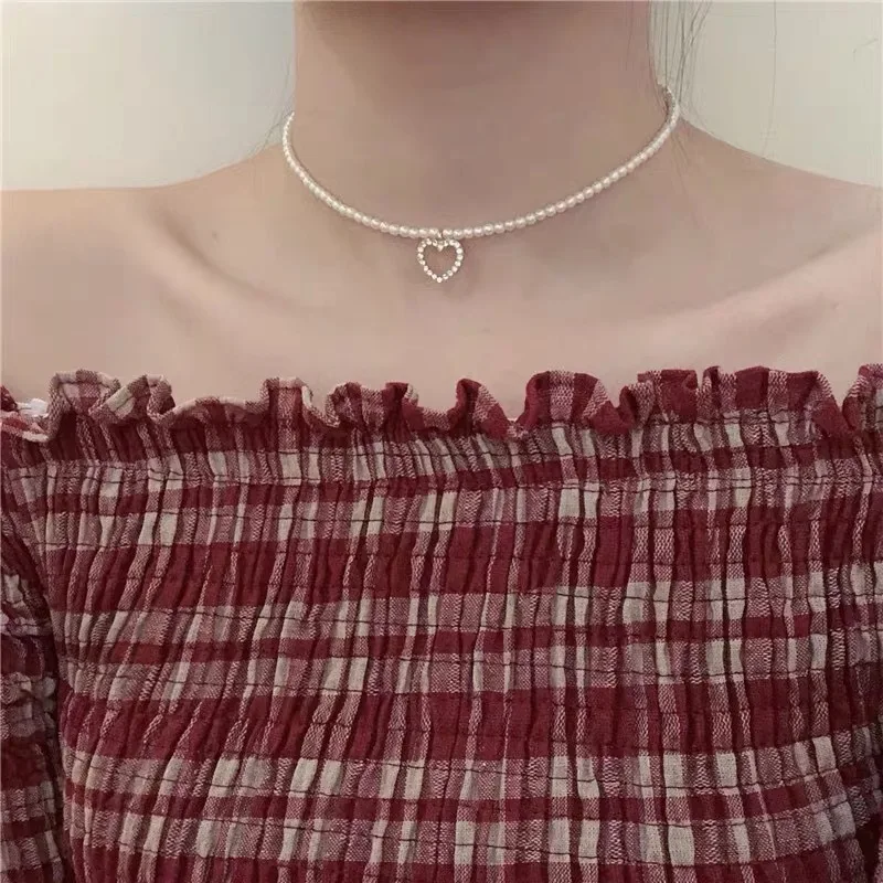 Rhinestone Heart locket Pendant Necklace for Women Imitation Pearls Choker Necklaces Female 2020 Fashion Jewelry New Arrival | Украшения и