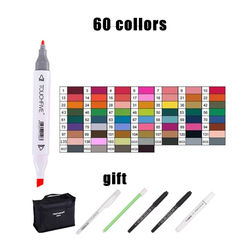 60 Colors TOUCHFIVE Спиртовой фломастер Touchfive для рисования, рисования, дизайна 30, 40, 60, 80, 168 цветов, двойная кисть, ручка для набросков, маркеры, товары для рукоделия - Цвет: 60 Colors TOUCHFIVE