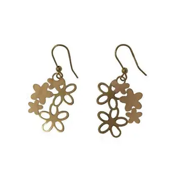 

Gold long earrings with openwork flowers and hook closure