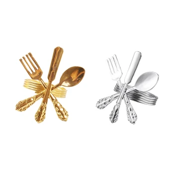 

6 Pack Creative Napkin Buckle Fork Knife Spoon Silver Napkin Rings Tableware Napkin Holder for Wedding Party Table Decoration