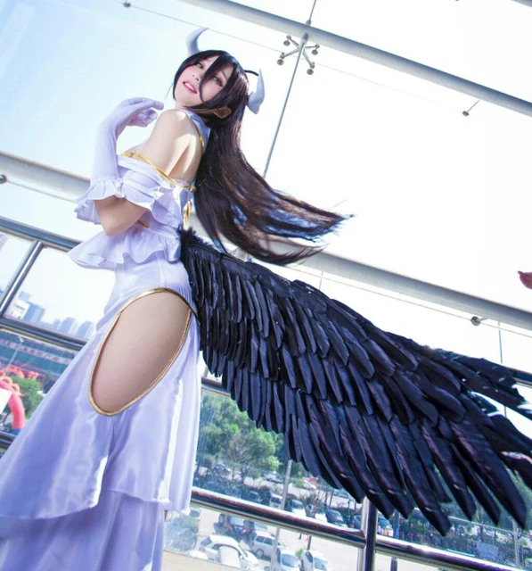 Anime overlord temporada 4 albedo cosplay peruca roxo cabelo longo branco  headwear misericordioso puro-branco diabo