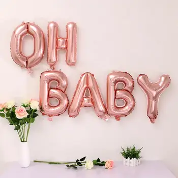 

6pcs/Lot 16inch Rose Gold Silver Oh Baby Letter Foil Balloons Banner for Christening Baptism Gender Reveal Party Decoration