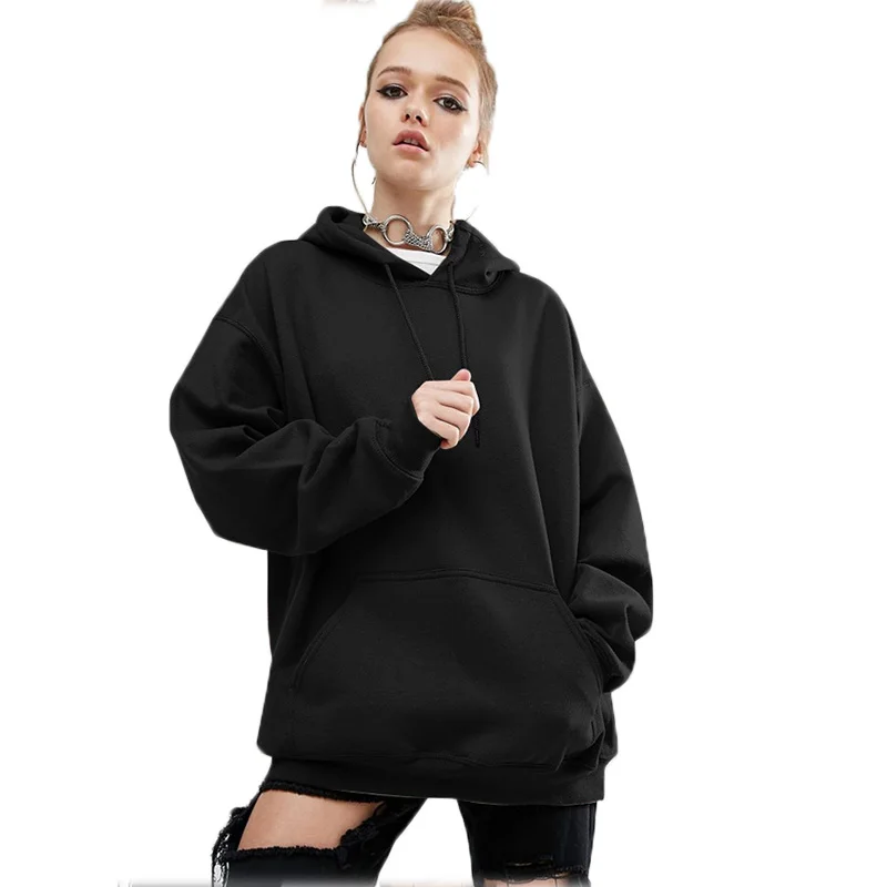 Для женщин повседневные худи толстовки плюс размеры BF Стиль Пуловер свитеры 2018 Новые однотонные Harajuku толстовки S ~ 5XL RH282