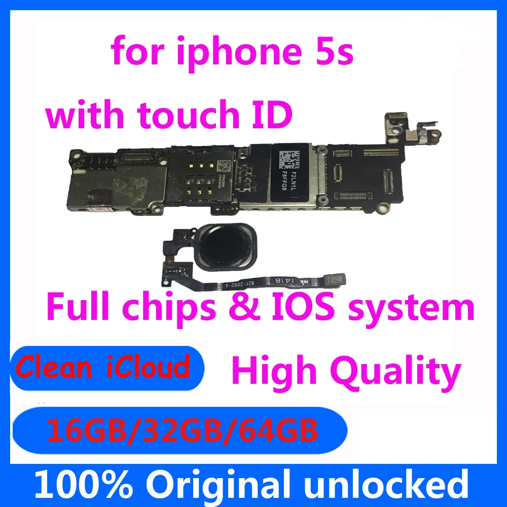 

Clean icloud Unlocked 16GB 32GB 64GB Motherboard for iphone 5s with / without touch ID for iphone 5s mainboard High quality