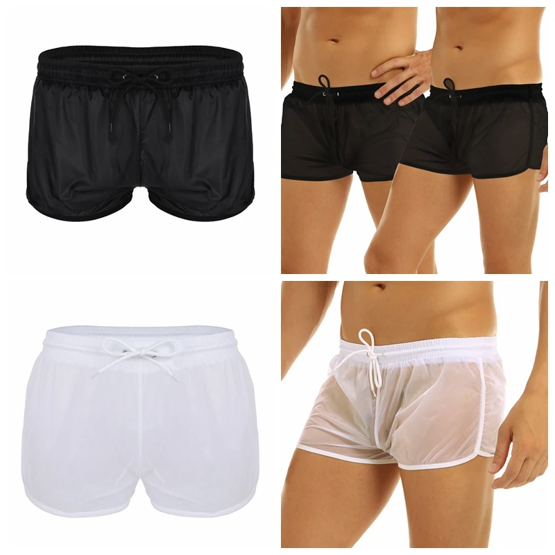 Mens See Through Drawstring Lightweight Boxer Shorts Panties Lounge  Underwear