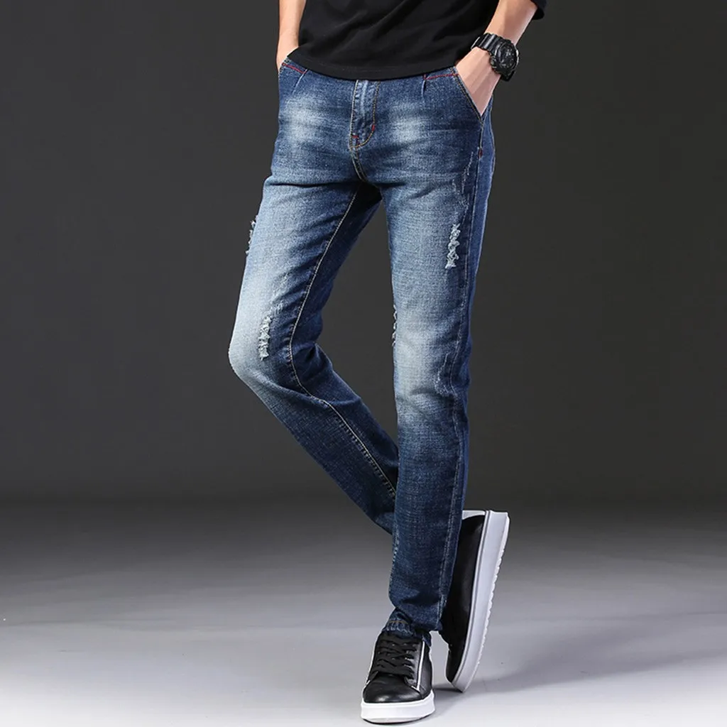tactical pants joggers pants men's streetwear Casual Denim Straight Hole Trouser Loose Jeans Long Pants pantalones hombre