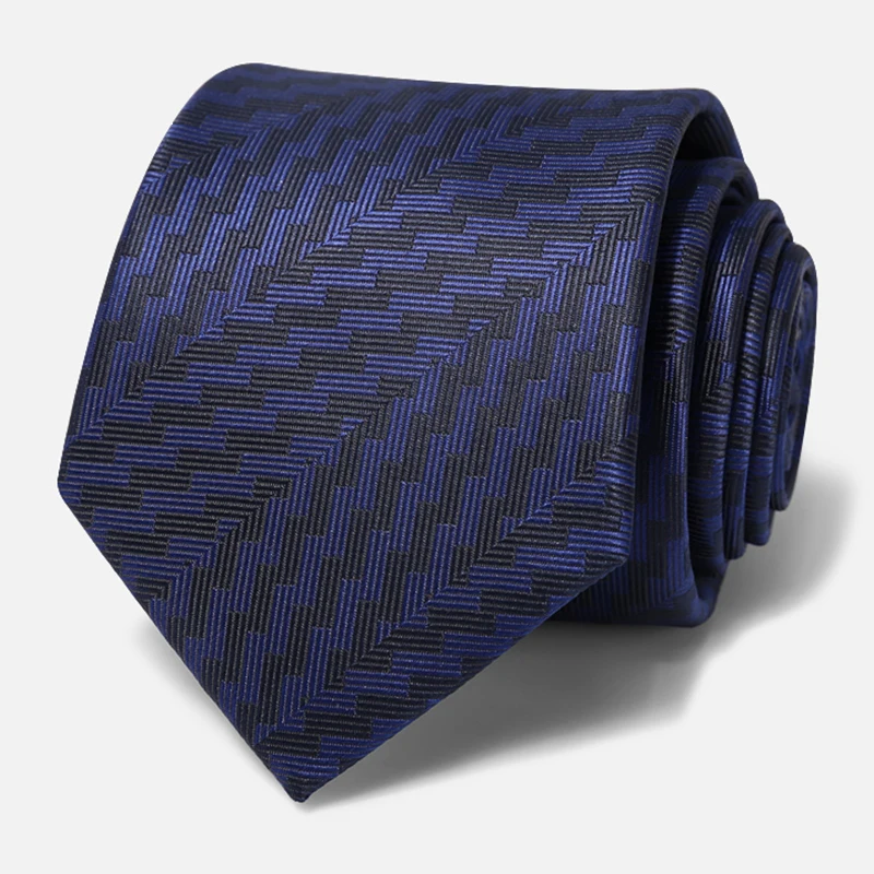 

2021 New Fashion Business Tie For Men High Quality Necktie Navy Blue Wave Striped 8CM Wide Gentleman Dress Suit Gift Box