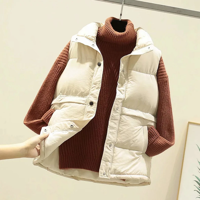 

2020 Winter Sleeveless Vest Women Warm Down Cotton Padded Jacket Female Veats Mandarin Collar Sleeveless Waistcoat A038