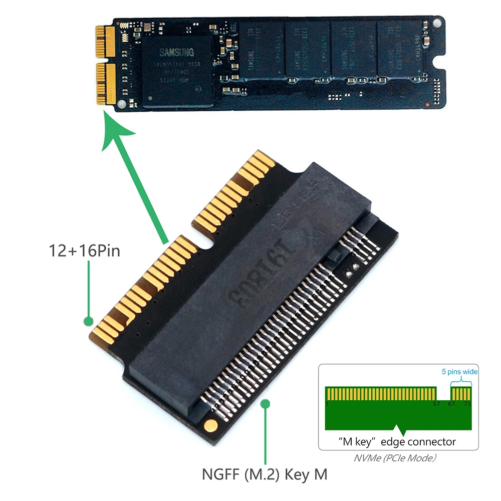 Connecteurs adaptateur Ssd M2 à Ssd pour Macbook Air 2013 2014 2015 2016  2017 M.2 M clé Pcie X4 Ngff à Ssd pour ordinateur portable Apple 