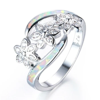 

New Silver Ring Temperament Female Classic Twisted Plum Inlay Opal Hand Jewelry