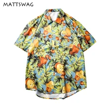 MATTSWAG Apple Leaf Print Men Hawaiian Beach Shirts Summer Tropical Casual Men Vintage Shirts Holiday Mens Plus Size Clothing