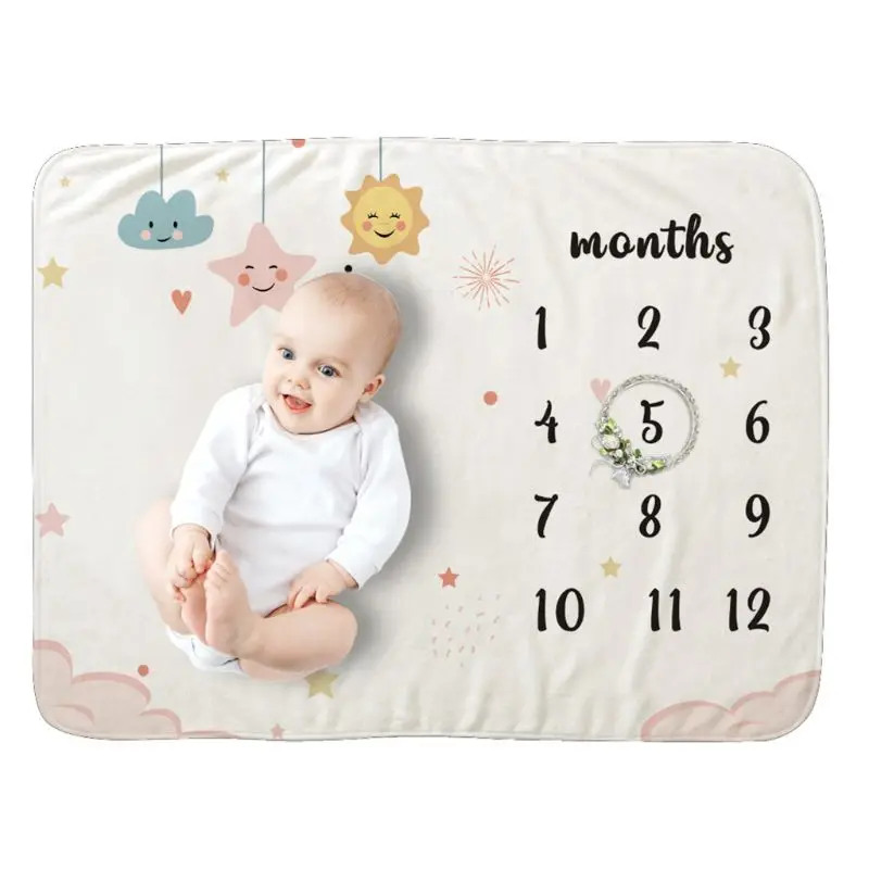 Baby Monthly Record Growth Milestone Blanket Cloud Star Patten Photography Props 3