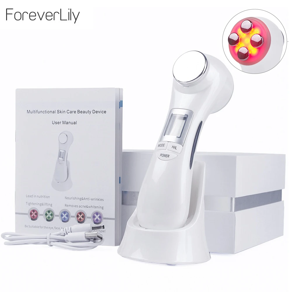 Online 6 in 1 LED RF Photon Therapie Gesichts Haut Lifting Verjüngung Vibration Gerät Maschine EMS Ionen Mikrostrom Mesotherapie Massager