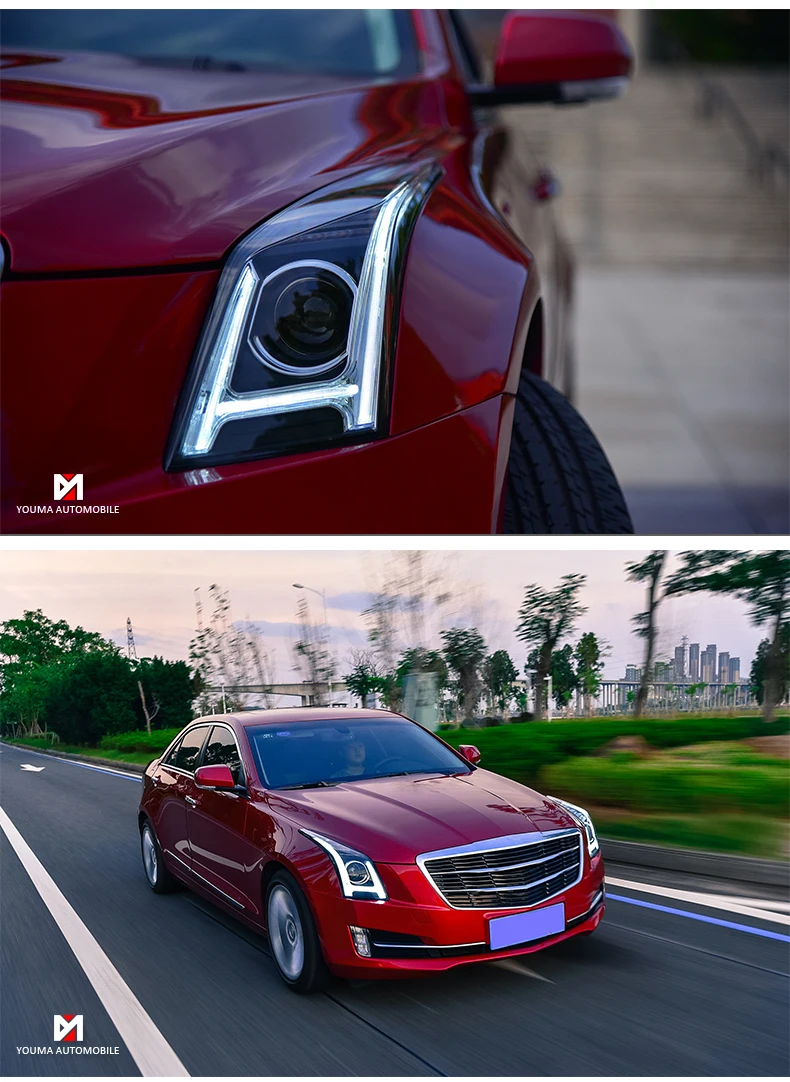 Car Styling for Cadillac ATS Headlights- ATS ALL LED Headlight DRL Bi-LED Lens High Low Beam Parking Fog Lamp