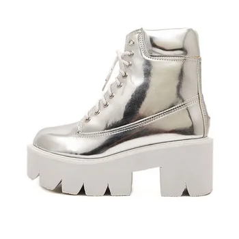 

2020 Women New Shoes Martin Boots Wedges Ankle Boots Square Heels Sliver Lace-up Boots Platform Ankle Boot Botas Mujer