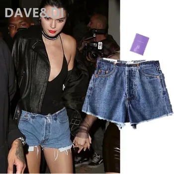 

Dave&Di summer denim shorts women Kendall Jenner high street vintage washed ripped sexy burrs mini shorts women short feminino