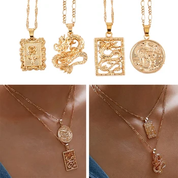 

MAA-OE Bohemia Portrait Alloy Gold Coin Pendant Necklaces For Women Vintage Rose Fashion Long Necklace 2019 Jewelry Gifts