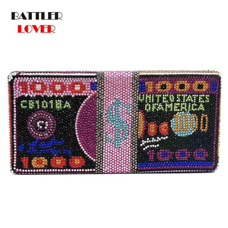 Stack of Cash Funny Money Bag Women Crystal Box Clutch Evening Bags Ladies Cocktail Party Purses and Handbags Fashion Dollar