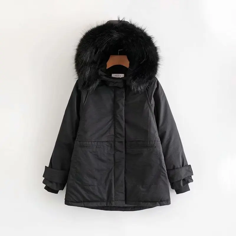 

Japanese Korean WOMEN'S Dress 2019 Autumn & Winter New Style Large Fur Collar Loose-Fit down Coat Cotton-padded Clothes Women's