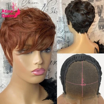 

Preplucked Closure Wig 4X4 Burnt Orange Lace Front Wig Bob Lace Wigs 13X4 Lace Front Pixie Wig Human Hair Wigs Natural Color