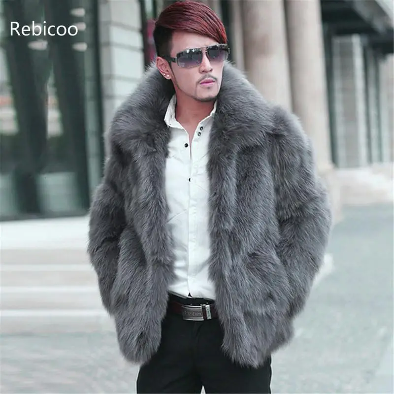 

Winter Male Faux Fur Coat Jacket Men Brand Clothing Long Sleeve Turn Down Collar Solid Overcoat Warm Outwear Hairy Fur Coat