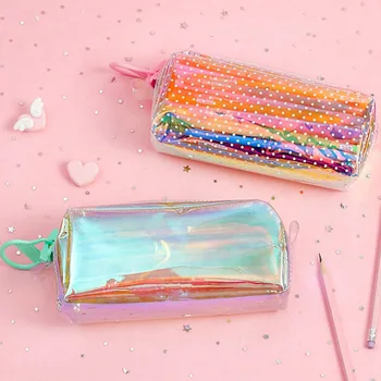 

Big Zipper Transparent Laser Pencil Case Large Capacity Pencil Box For Girls Cosmetic Bag Stationery Gift School Supplies