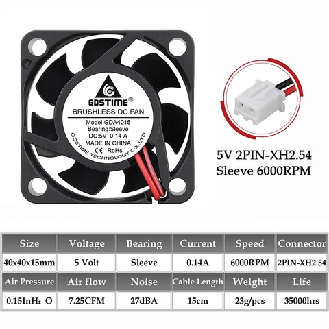 Gdstime DC 5V 12V 24V Fan 40mm 4015 Micro Dual Ball Brushless Humidifier Radiator 4cm 40MMx15MM Laptop Computer Cooling Fan