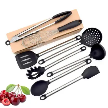 

8Pcs/Set Household Stainless Steel Silicone Soup Spoon Scraper Beard Clip Kitchen Tool Cooking Tools Set