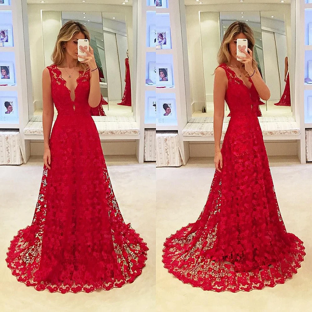 Красное Кружевное платье размера плюс, женские летние сексуальные длинные платья с v-образным вырезом и открытой спиной, женская одежда, модное вечернее платье, женское платье