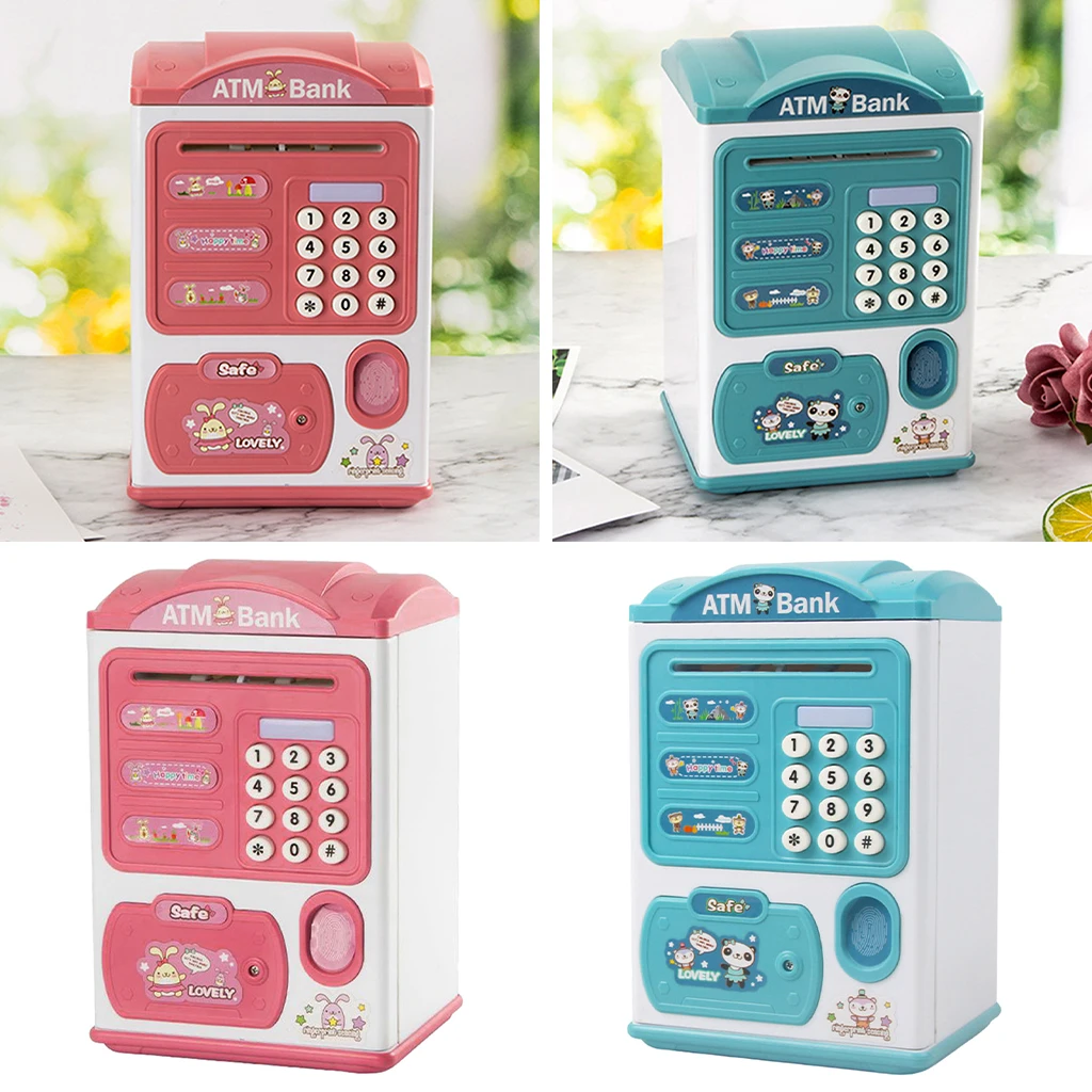 Mini ATM Machine Children's Electric Piggy Bank Simulation Fingerprint Lock Automatically Rolling Money Password Lock Safe Boxes