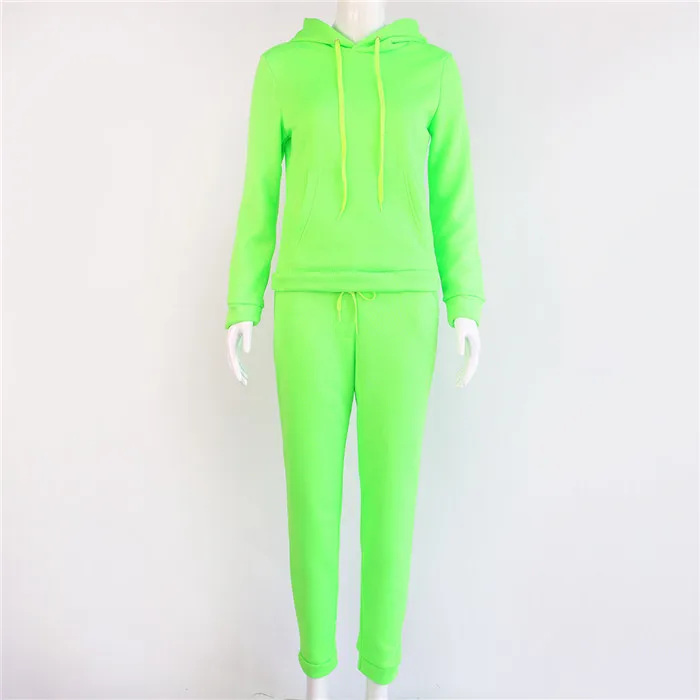 Женский костюм женский спортивный костюм неоновый зеленый однотонный повседневный комплект из двух предметов уличная одежда с длинным рукавом комплект одежды