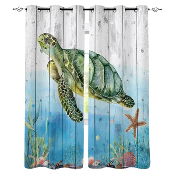 

Ocean Turtle Coral Starfish Wood Curtains for Windows Drapes Blinds Custom Printing Curtain For Living Room Bedroom Home Decor