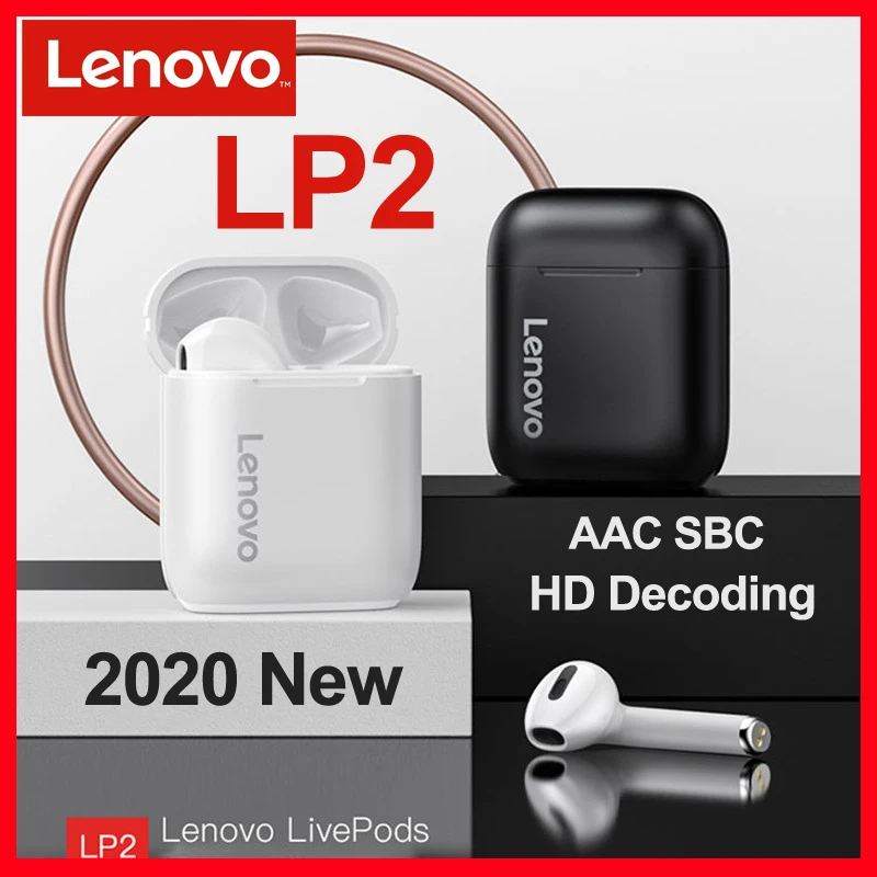 Novo tws originais lenovo lp2 bluetooth 5.0 caixa de carregamento sem fio fones fones de ouvido atualização esportes estéreo à prova dwaterproof água