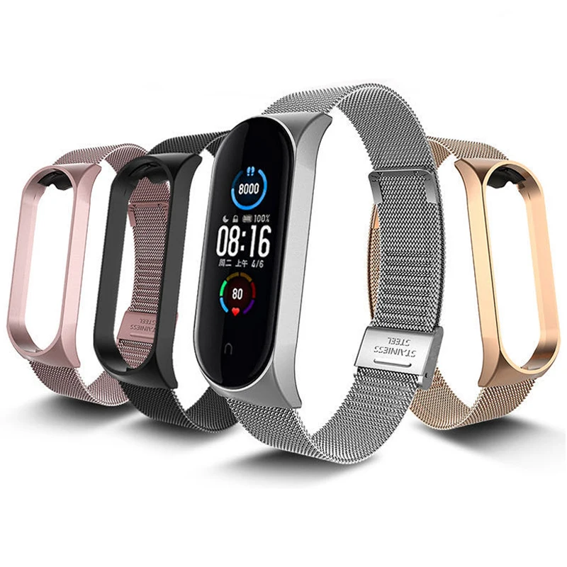 Миланский ремешок для Xiaomi Mi Band 3 4 металлический браслет из нержавеющей стали