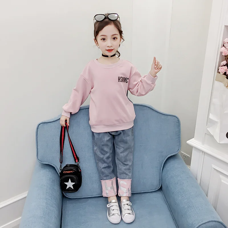 

Childrenswear Girls Cowboy Joint Set 2019 Spring Clothing New Products Big Boy Trendy Two-Piece Set