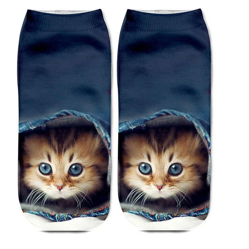 Новинка, женские брендовые модные эластичные теплые носки с 3D принтом, унисекс, Рождественские Носки с рисунком кота, Meias, забавные короткие носки для женщин и мужчин - Цвет: 660
