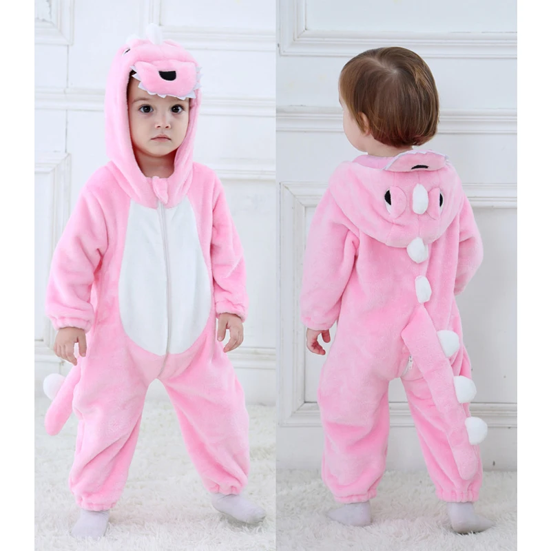 bright baby bodysuits	 27kids Funny Pink Dinosaur Romper Baby Winter Clothes Animal Hooded Cartoon Onesie Toddler Boy Girl Pajama Newborn Jumpsuit Baby Bodysuits comfotable