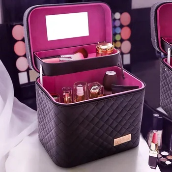 

Large Capacity Makeup Bag Multi-function Small Square Bag Hand To Carry Multi-layer Cosmetics Receiving Box Travel Cosmetic Bag