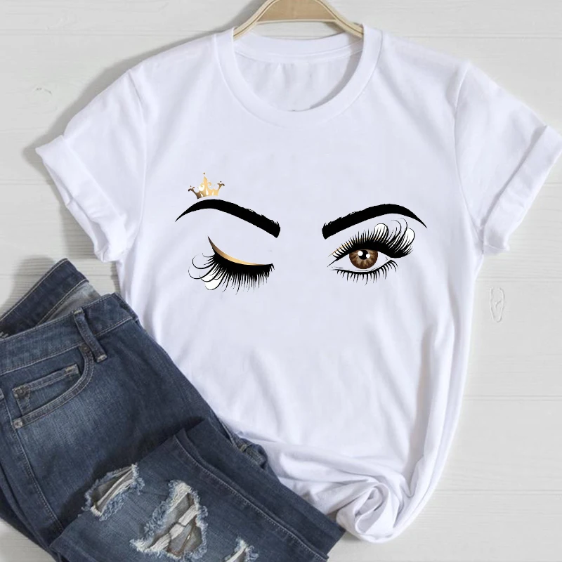 Camisetas con estampado de corona de maquillaje para mujer, moda de los 90, ropa estampada, camiseta para mujer 2021