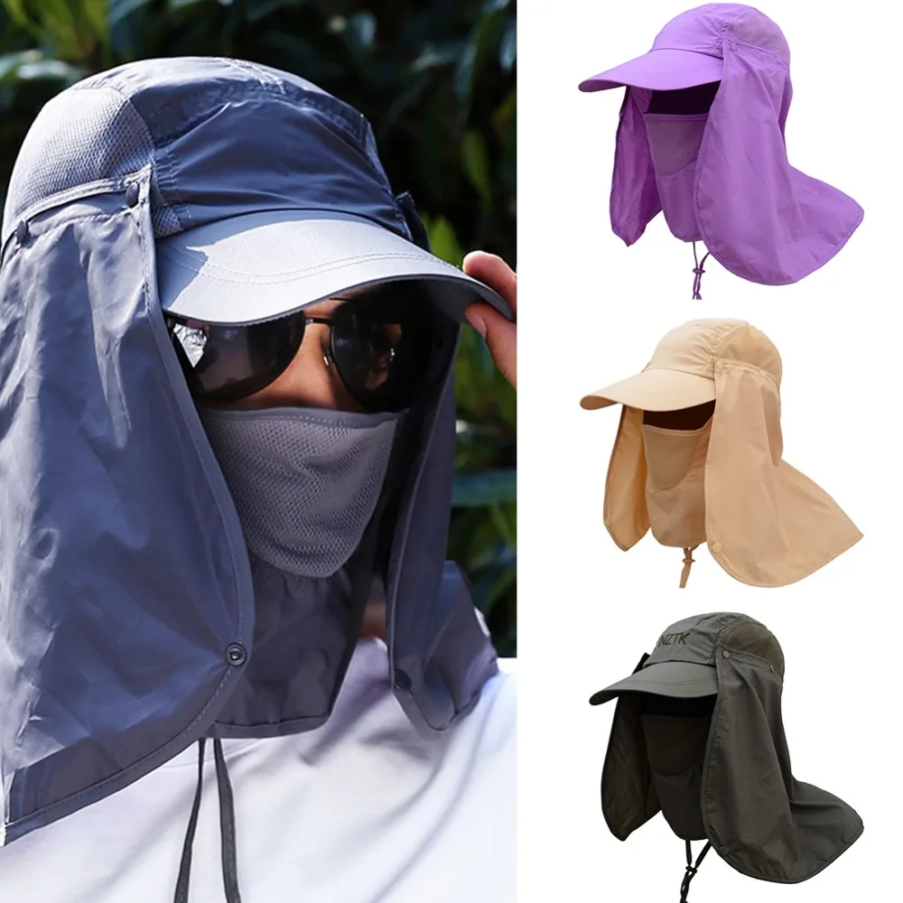 Унисекс, уличная Солнцезащитная шляпа с защитой от ультрафиолета, сетчатые кепки с широкими полями, складные съемные маски на шею для лица, для рыбалки, альпинизма