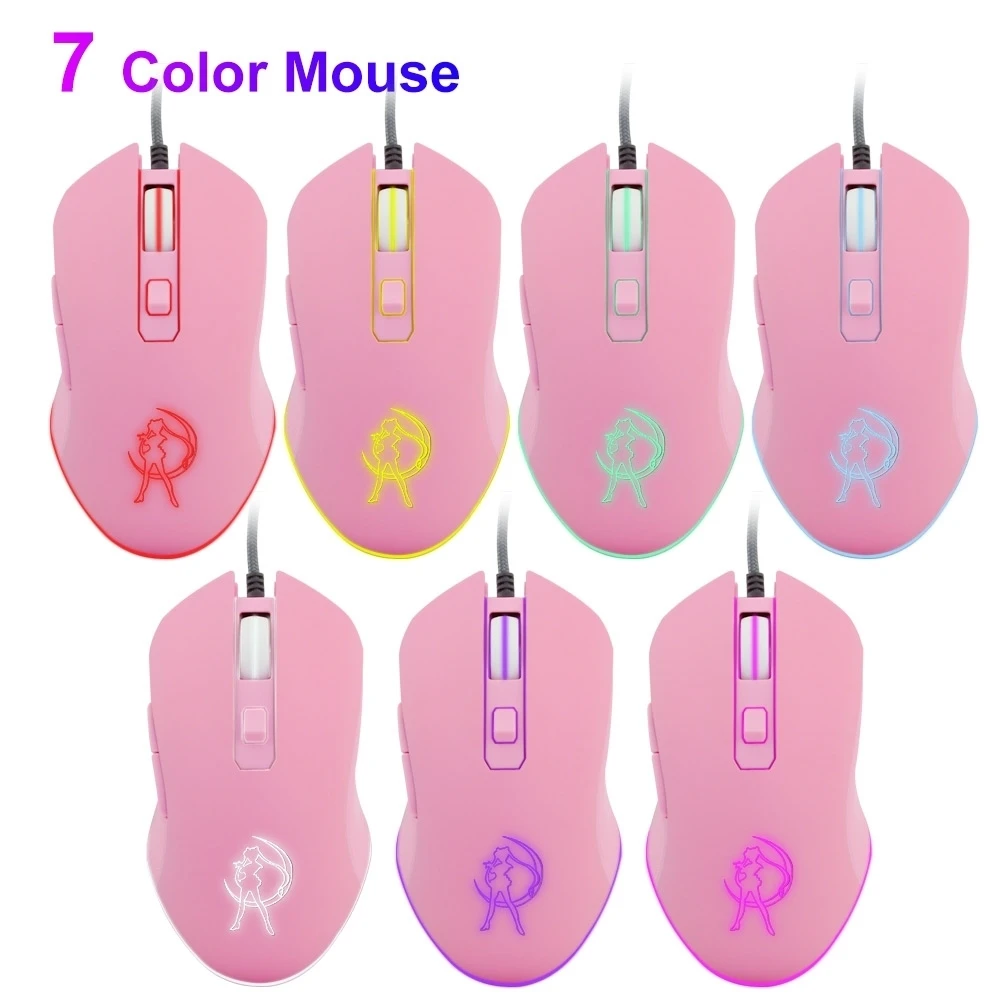 CHYI-ratón para videojuegos retroiluminado, 3200 DPI, rosa, óptico, con cable, a la moda, Sailor Moon, chica, regalo para ordenador portátil