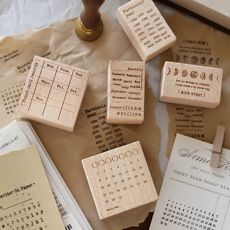 Calendario Vintage semanal para el mes de la vida diaria, juego de sello de madera y goma para decoración de tarjetas para álbum de recortes DIY, artesanía en relieve