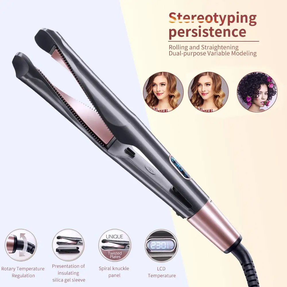 2 in 1 hair straightener and curler Twisted Plate Ceramic Curling Iron LED for all hair style barber curling iron