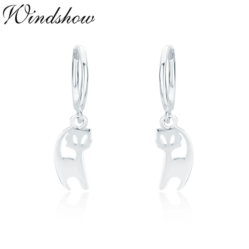 

Cute 925 Sterling Silver Gold Color Loop Circle Link Gato Cat Charm Pendant Hoops Earrings For Women Girls Kids Jewelry Aros