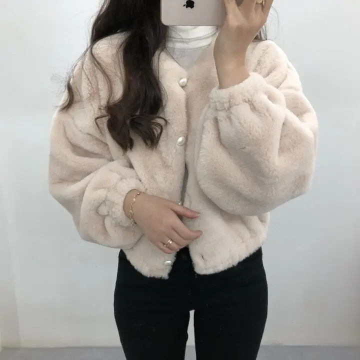 Autumn And Winter New Style Korean-style Imitation Rabbit Fur Short Coat Woolen Jacket